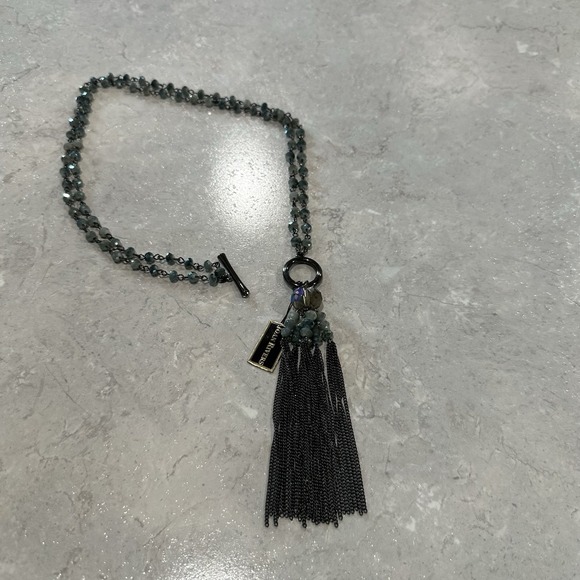 Joan Rivers Sparkling Crystal Seafoam Green Tassel Necklace Gunmetal Toggle Hook - Picture 2 of 6